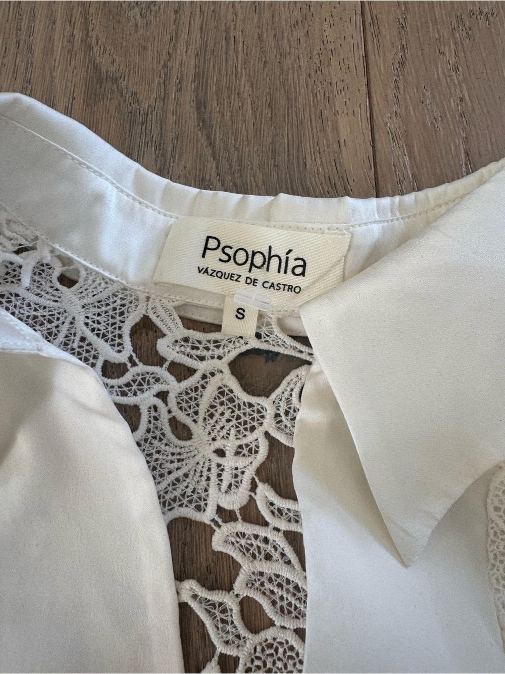 Psophia Vazquez de Castro White Guipure Lace Shirt Top Size S Spain Luxury - Picture 3 of 6